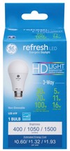 GE Refresh LED Energetic Daylight 3-Way A19 Light Bulb, Non-Dimmable, 30-70-100 - £12.47 GBP
