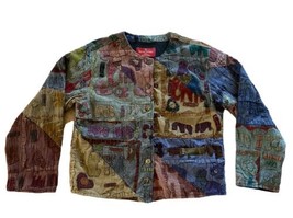 Sacred Threads Jacket S/M Multi Patchwork Button front Boho Art to Wear Jacket - £18.36 GBP