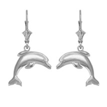 925 Sterling Silver Jumping Arc Dolphin Drop/Dangle Leverback Earrings - £25.21 GBP