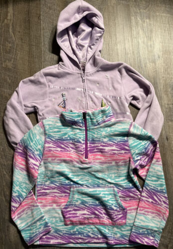 2 Girls Hoodie Full Zip Jacket 1/4 Zip Gymboree Size Med 7/8 Embroidered Purple - $9.89
