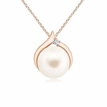 Freshwater Cultured Pearl Solitaire Pendant with Diamond in 14K Rose Gold - £369.28 GBP