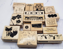 Lot of 16 Stampin Up and Craftsmart Various Themes Wood Mounted Rubber S... - $14.84