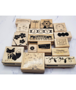 Lot of 16 Stampin Up and Craftsmart Various Themes Wood Mounted Rubber Stamps - $14.84