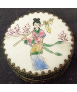 Antique Silverplate Enameled Powder Box with Mirror - VGC - VERY PRETTY BOX - $562.62 MXN