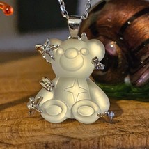 Teddy Bear Pendant Necklace Opalite Shimmer Stone Cute Ladies Gift Jewellery - £5.52 GBP