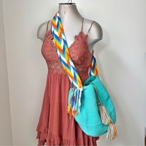 Authentic Wayuu Mochila boho bucket Crossbody bag hand woven cotton Neon... - $39.82