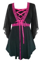 2X 14 16 Pink Bewitched Renaissance Corset Top~Lace Trim~Sexy Sheer Sleeves - £35.10 GBP