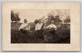 RPPC Men with Instruments Guitar Violin Mandolin Thompson Salem IA Postcard U30 - £22.71 GBP