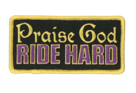 4&quot; Praise God Ride Hard Yellow Purple Black Embroidered Biker Patch - £22.85 GBP