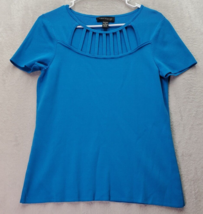 Cable &amp; Gauge Blouse Top Womens Size Medium Blue Viscose Short Sleeve Round Neck - £14.83 GBP