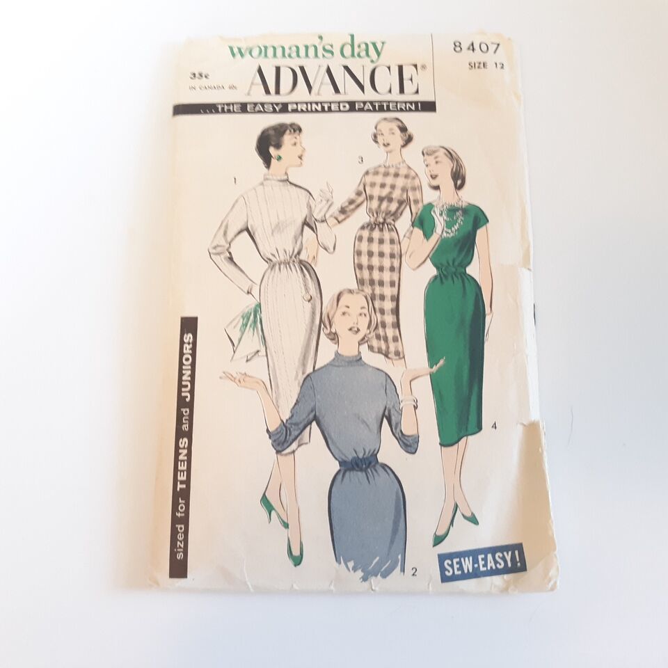 Primary image for Womans Day Advance 8407 Teen Junior Dress Pattern Size 12 Cut
