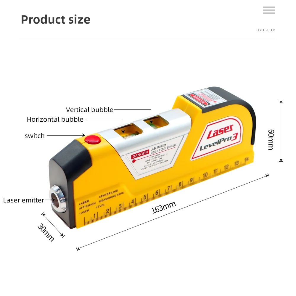 Laser Level Infrared Level Ruler Horizontal Meter Tape Scale Multi-functional Me - £172.33 GBP