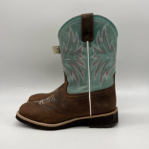 Rank 45 Western Cowboy Boots Women&#39;s 8.5B Turquoise Brown Leather Contra... - $67.31