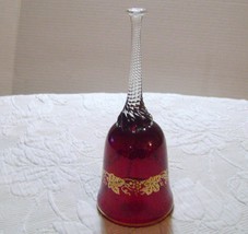Bohemian Red Glass Bell With Gold Grapes And Leaves - $18.00