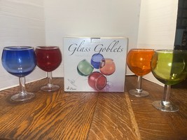 4 Vintage Handcrafted Colored Glass Goblets-Large 32 Ounce-Unused/Sticke... - $24.95