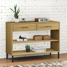 Console Cabinet with Metal Legs Brown Solid Wood Pine OSLO - £53.91 GBP