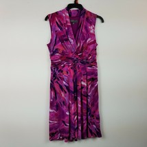 Donna Ricco Women Size 10 Pink Stripe Combo Deep V Neck Sleeve Blouson Dress NEW - £27.39 GBP
