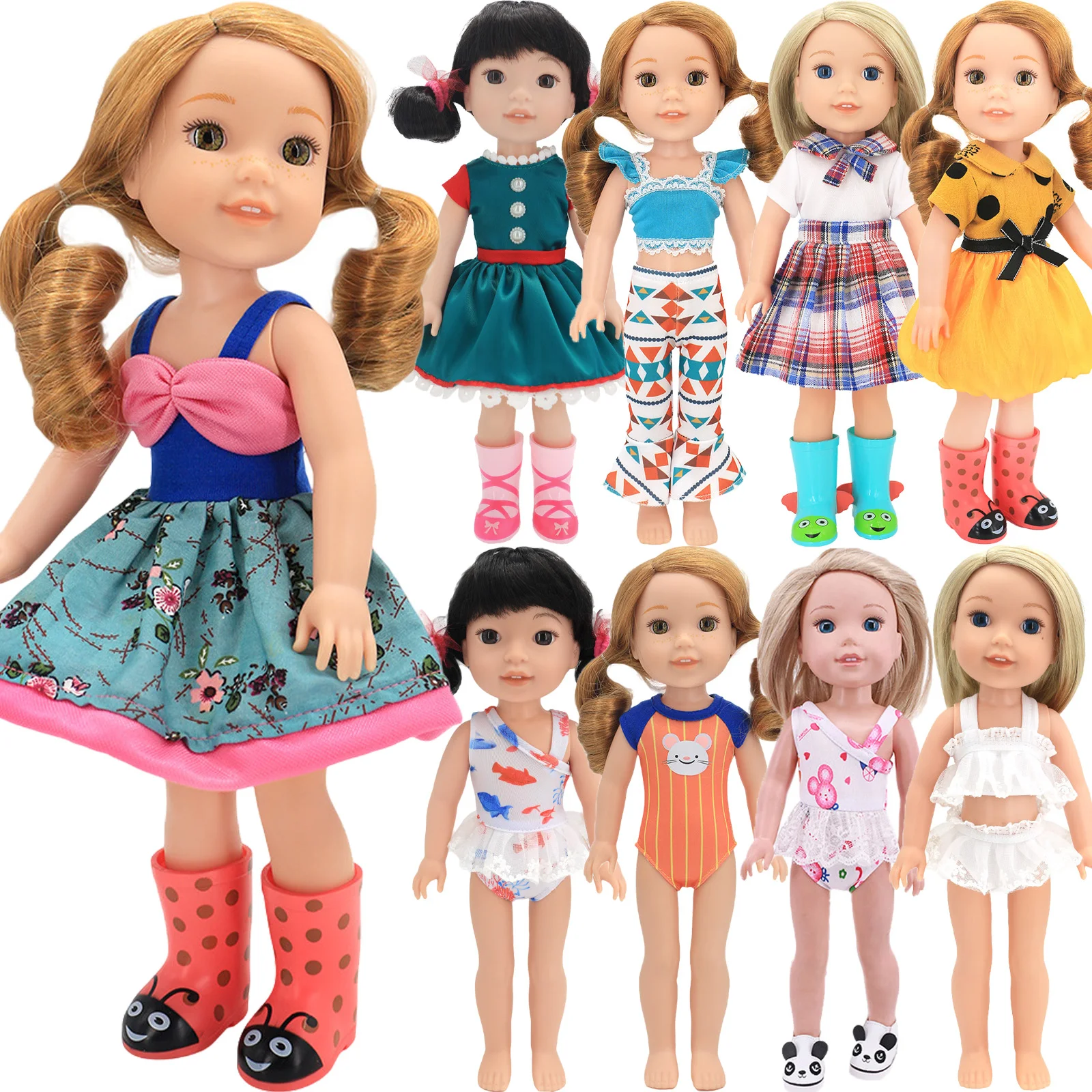 Doll Clothes Cute Print Dress for 14.5 inch Wellie Wisher 32-34 Cm Paola Reina - £5.68 GBP+