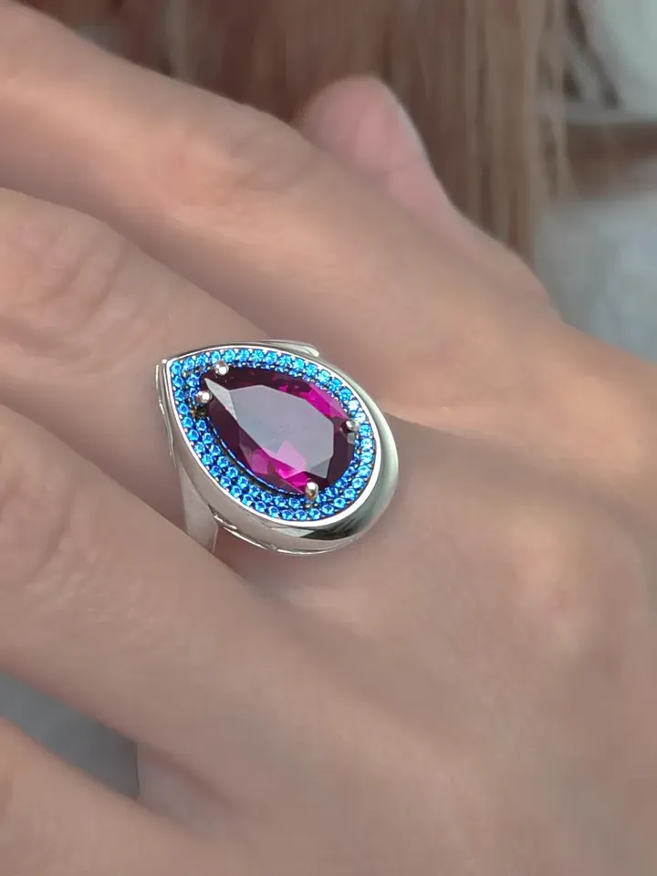 Ring silver 925 silver with amethyst and sapphire - $125.00