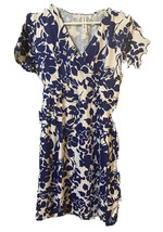 Tickled Teal Floral Faux Wrap Midi Dress Blue &amp; White With Tie NWT - £31.27 GBP
