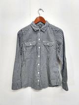 Eddie Bauer Womens Small Black White Plaid Check Long Sleeve Button Down - £14.95 GBP