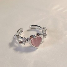 Unique 8mm Pink Cat&#39;s Eye Heart Thorns 925 Sterling Silver Open Adjustable Ring - £36.44 GBP
