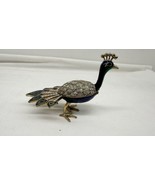 Work of Art Metal Peacock Jeweled Enamel Hinged Trinket Box Gold Green R... - $16.79