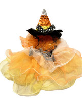 Candy Corn Halloween Dog Costume Adj Medium Skirt Tutu And Witch Hat With Wig - £9.65 GBP