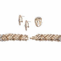 PalmBeach Jewelry Goldtone Crystal Braided Necklace, Earring, Bracelet S... - $62.19