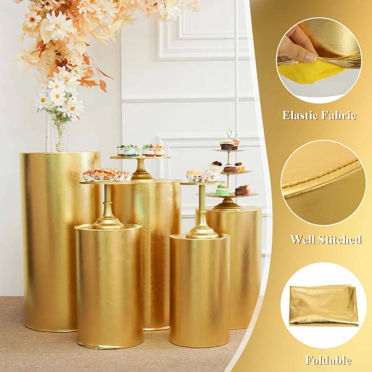 House Home 5pcs Gold New products Round Cylinder Cover Pedestal Display Art Deco - £28.77 GBP