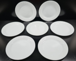 7 Corelle Enhancements Salad Plates Set Corning White Swirl Rim Table Di... - $86.00