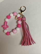 Keychain for Women Silicone Bead Bracelet Key Ring with Leather Tassel - $14.85