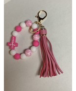 Keychain for Women Silicone Bead Bracelet Key Ring with Leather Tassel - £11.89 GBP