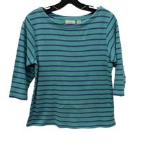 LL Bean Turquoise Teal Green Blue Striped 3/4 Sleeve 100% Cotton Top Shi... - $49.99