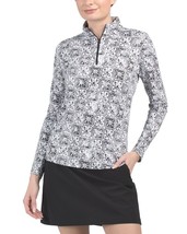 IBKUL Women&#39;s KATHY Print Long Sleeves 1/4 Zip Mock Neck Golf Top in Bla... - $87.48 CAD