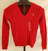 NWT Lauren Ralph Lauren Red Cable Knit Cotton V Neck Sweater Misses Size... - £23.73 GBP