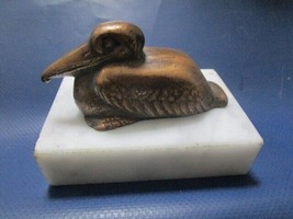 Paperweight Marble And Brass Sitting Pelican - £36.17 GBP