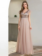 Elegant Evening Dresses Long Romantic Double V Neck Backless Sleeveless Tulle 20 - £102.12 GBP