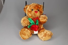 Vintage Caltoy Teddy Bear red Flower &amp; Bow 7&quot; Plush  Pre-owned - £7.78 GBP