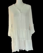 Prairie Dress Size M White Long Sleeve Tiered Crepe Boho Cottagecore - £23.34 GBP