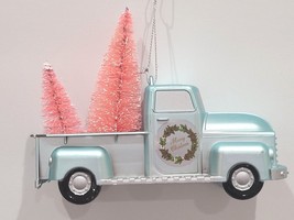 Christmas Aqua Pink Vintage Truck Christmas Tree Ornaments Farmhouse Decor - £10.66 GBP