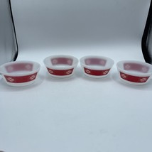 Vintage Set Of 4 Federal Milk Glass Red &amp; White  Pattern 5” Custard Cups - £19.61 GBP