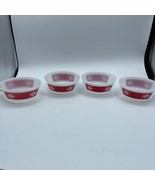 Vintage Set Of 4 Federal Milk Glass Red &amp; White  Pattern 5” Custard Cups - £19.65 GBP