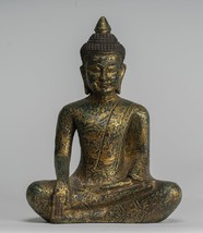 Antik Khmer-Stil SE Asien sitzender Holz Enlightenment Buddha Statue 27cm/27.9cm - $263.37