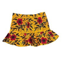 Grassfields GF Yellow Black Red Floral African Mini Ruffle Skirt Plus Si... - $45.50