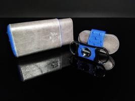 Brizard and Co. - Blue Ostrich and Grey Leather Cigar Case and V-Cutter image 10