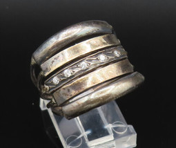 14K GOLD &amp; 925 Silver - Vintage Open Multi Row Cubic Zirconia Ring Sz 9- RG25407 - £51.02 GBP