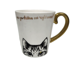 Cat Kitten Coffee Mug Cup Are You Kitten Me Right Meow Gold Handle Tri C... - $10.99