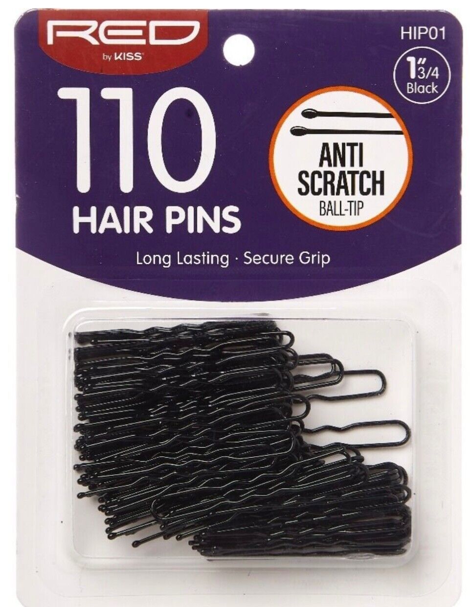 RED BY KISS  110 HAIR PINS SIZE: 1 3/4&quot;  BALL TIPPED OPENED AND CRIMPED ... - $1.09