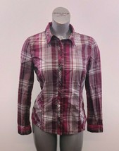 Bonita Women&#39;s Button Up Top Size 38 Pink Plaid Long Sleeve Cotton Blend - £7.64 GBP